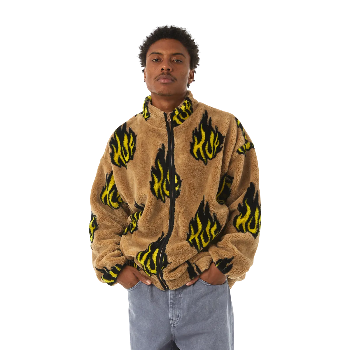 HUF FLAMIN ZIP SHERPA FLEECE-OATMEAL