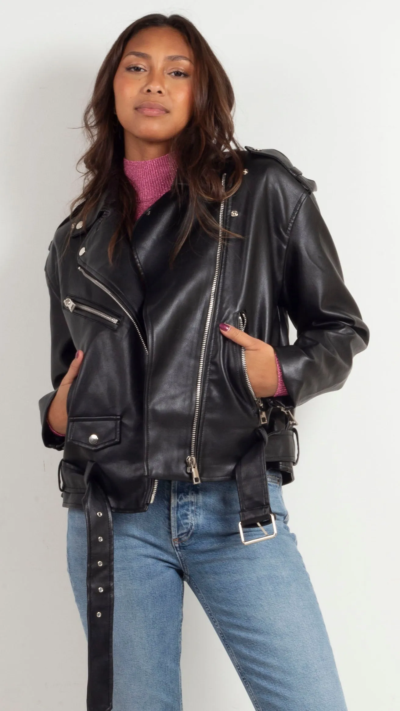 Karly Faux Leather Jacket - Black