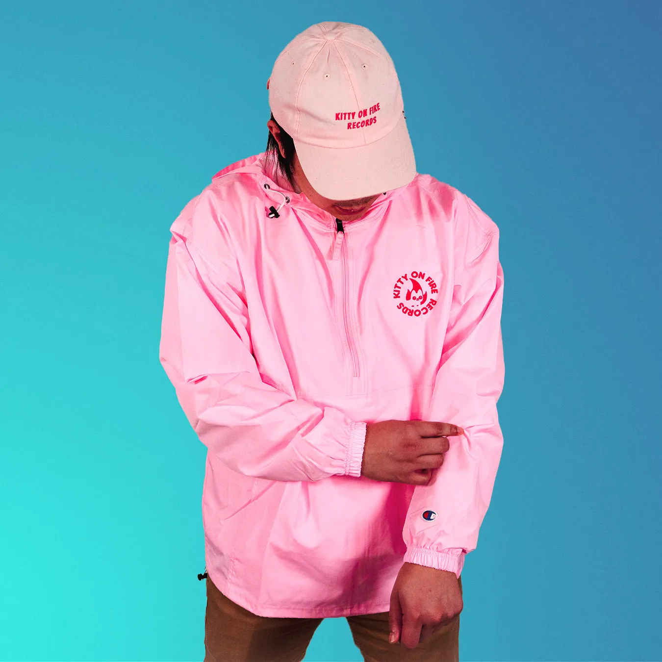 KOF Logo Pink/Flamingo Embroidered Champion Packable Windbreaker