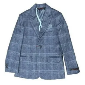 Leo & Zachary Boys Slim Denim Plaid Stretch Sports Jacket_Blue BLZ5820