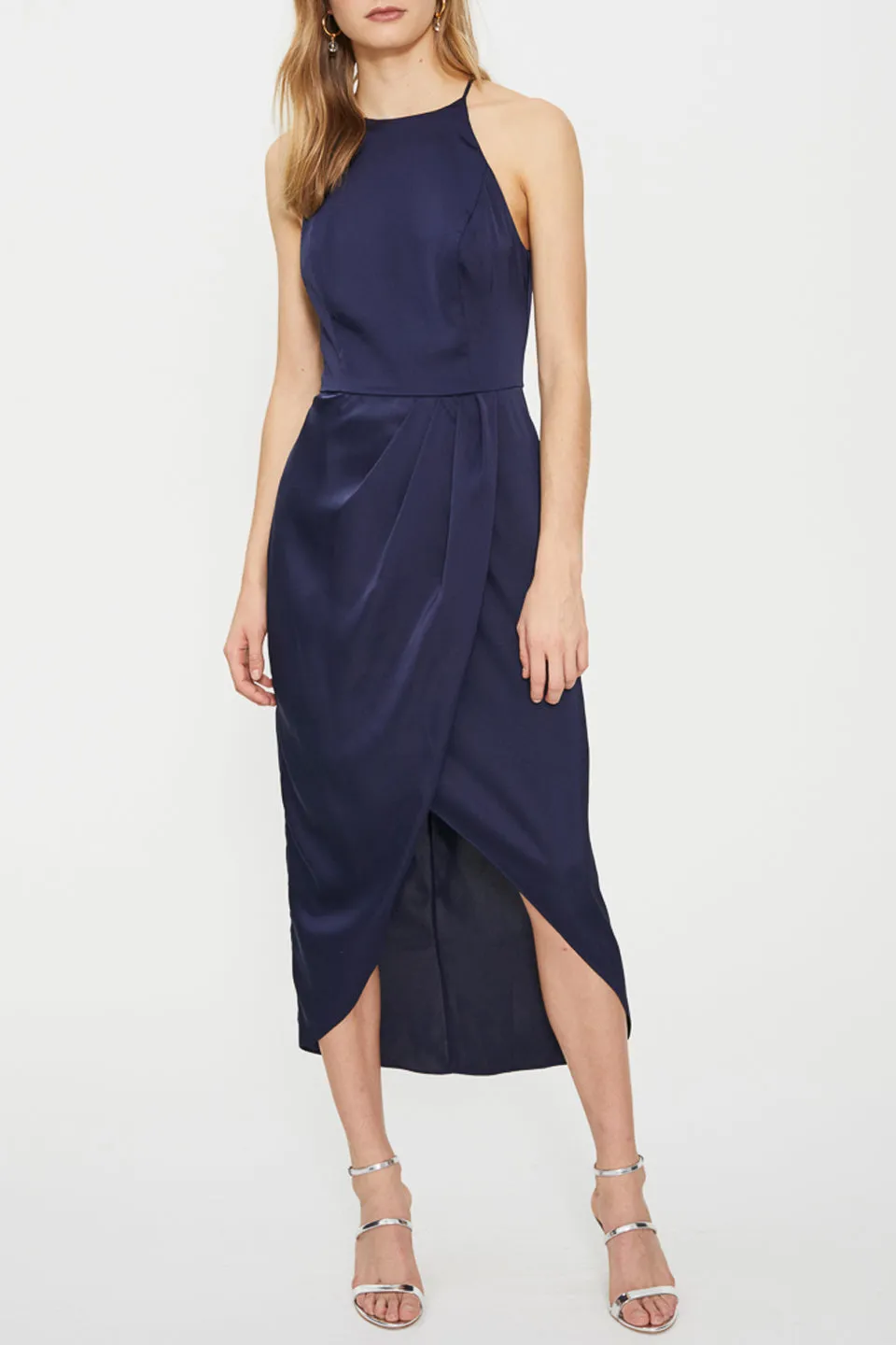 Lotta High Neck Drape Steel Dress