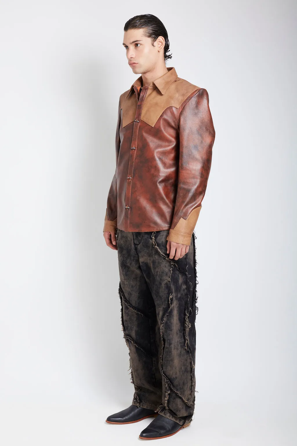 Machorra: Spray Painted Red Lambskin Shirt