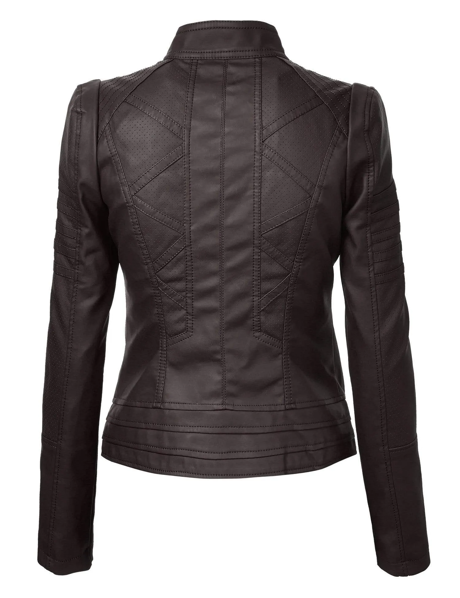 Made By Johnny MBJ Womens Faux Leather Zip Up Moto Biker Jacket with Stitching Detail