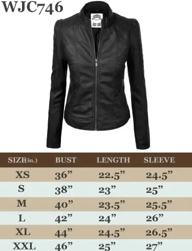 Made By Johnny MBJ Womens Faux Leather Zip Up Moto Biker Jacket with Stitching Detail