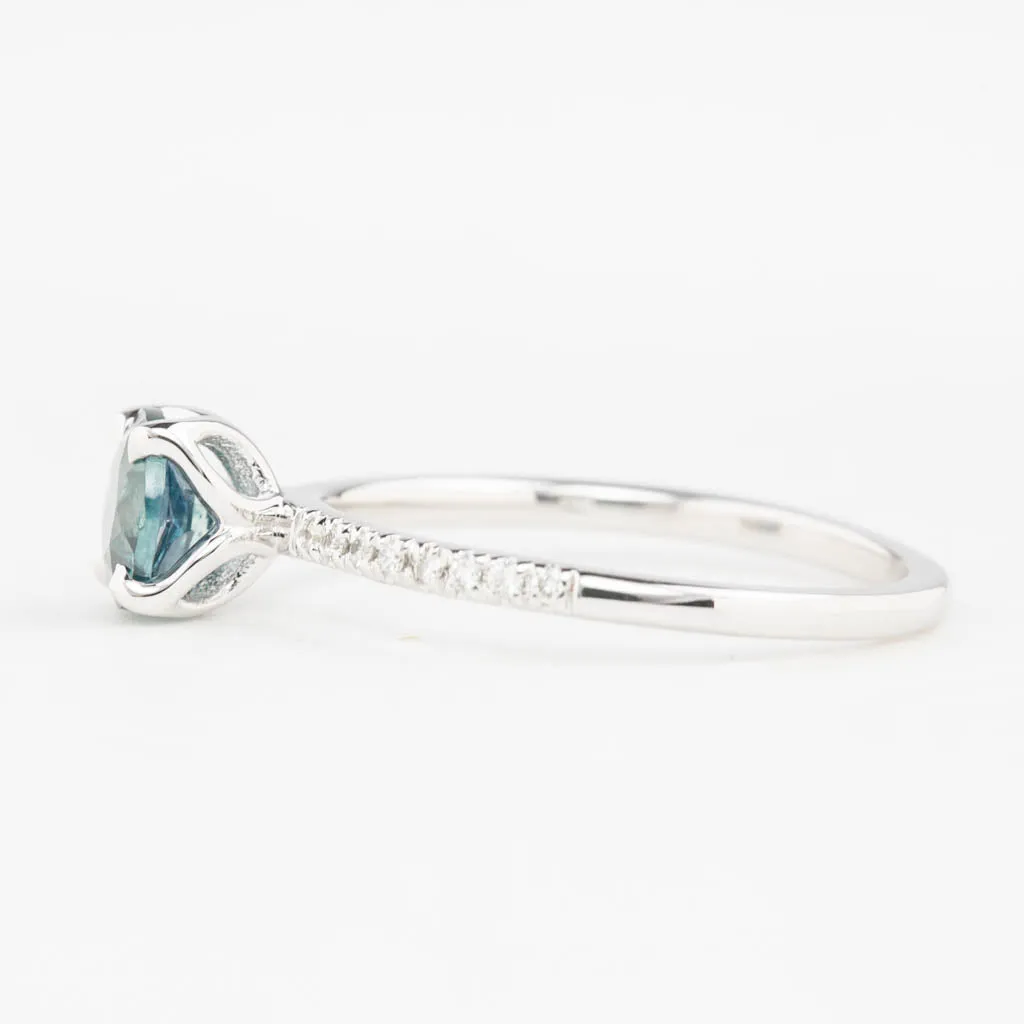 Maria Ring 1.03ct Round Blue Montana Sapphire, 14K White Gold (One of a kind)