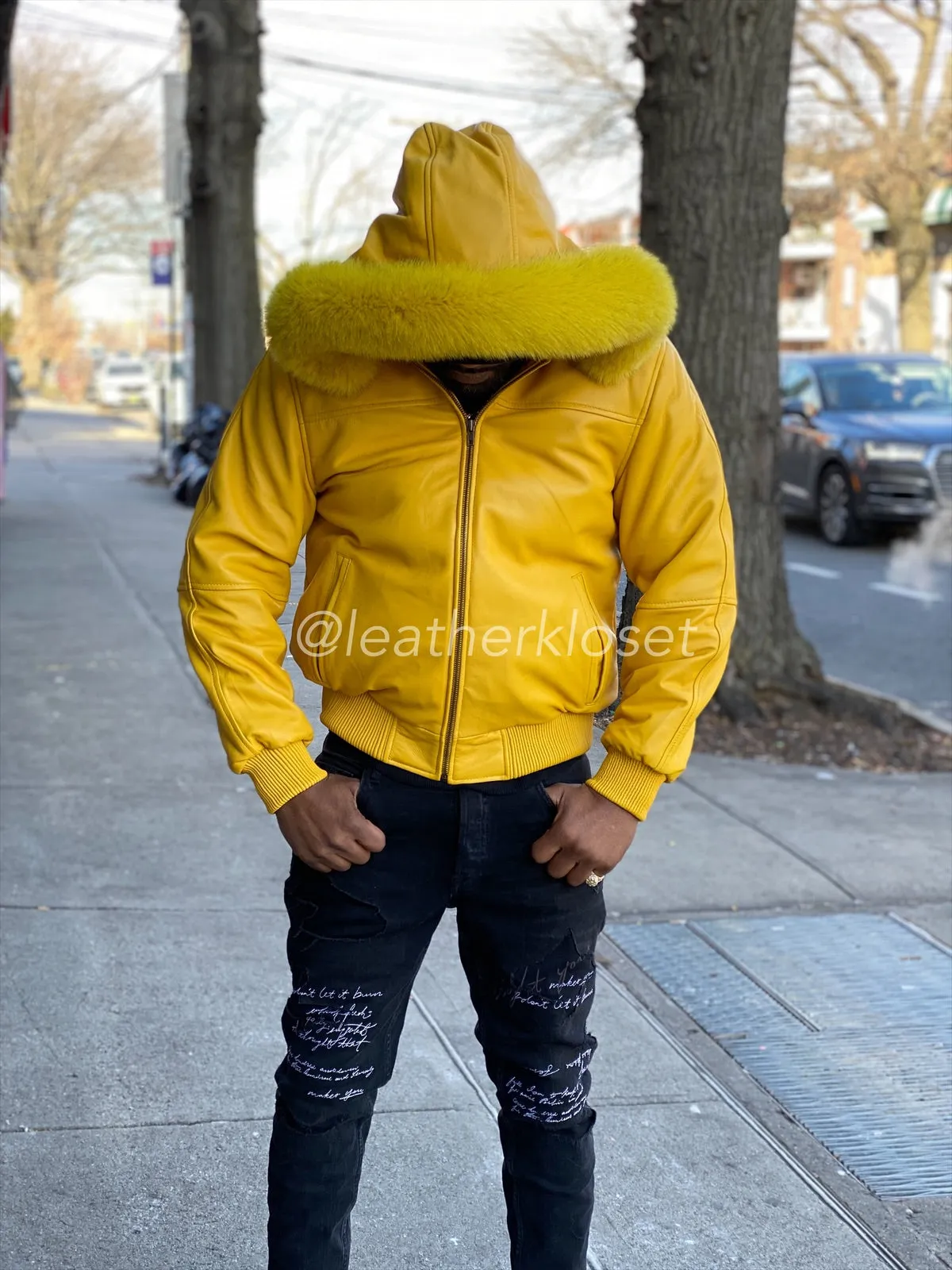 Men's Classic Baseball Jacket With Fox Hood [Yellow]