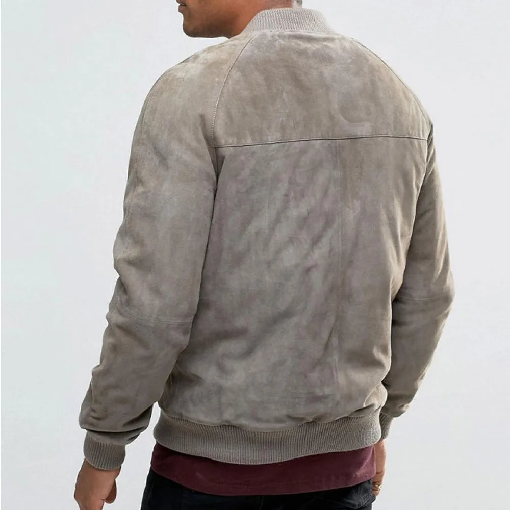 Men's Suede Bomber Jacket - Richard in Grey Suede