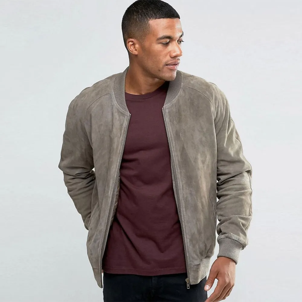 Men's Suede Bomber Jacket - Richard in Grey Suede