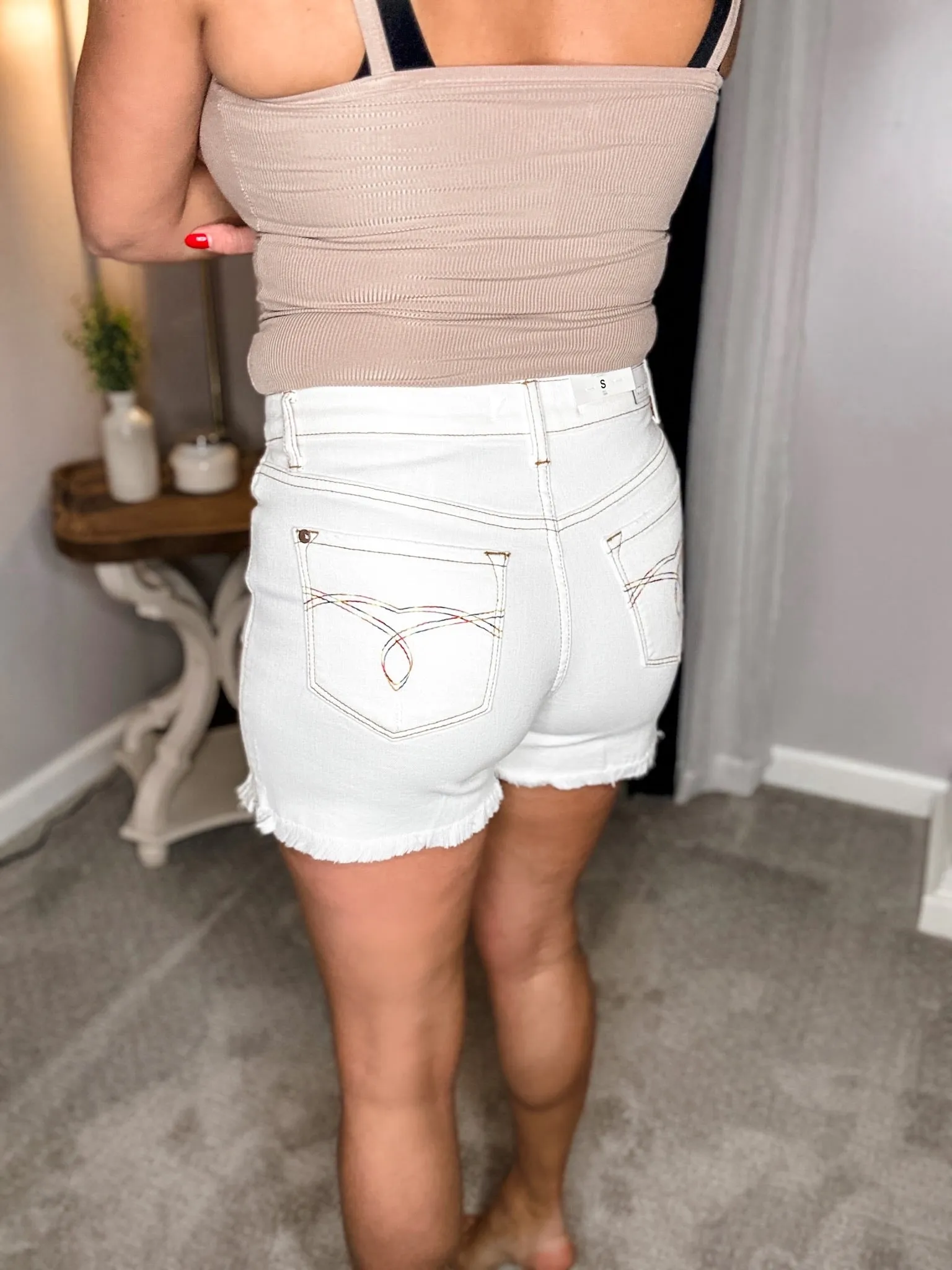 Mid Rise Beige Shorts