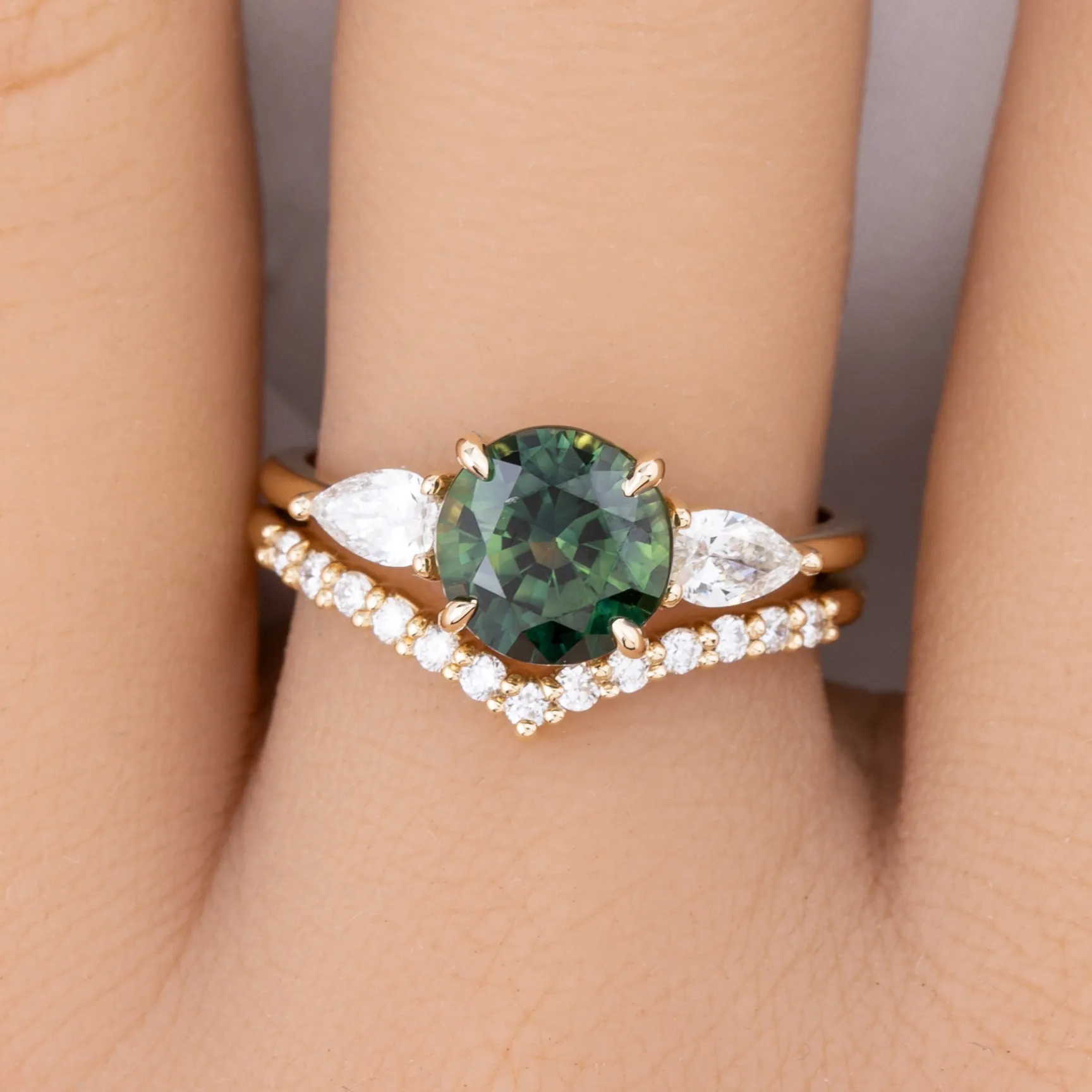 Olivia Ring 2.24ct Parti Green Australian Sapphire, 14k Yellow Gold (One of a kind)