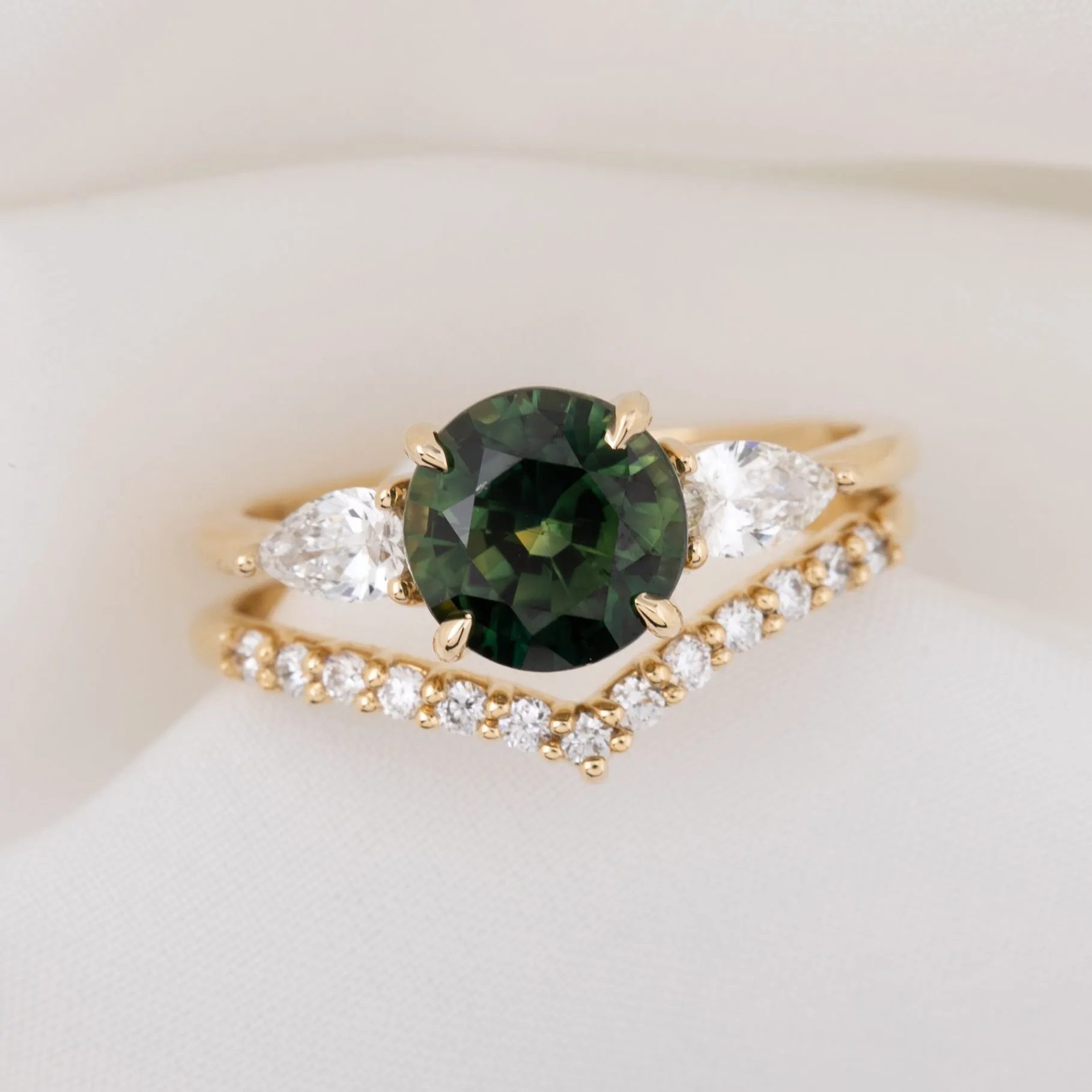 Olivia Ring 2.24ct Parti Green Australian Sapphire, 14k Yellow Gold (One of a kind)