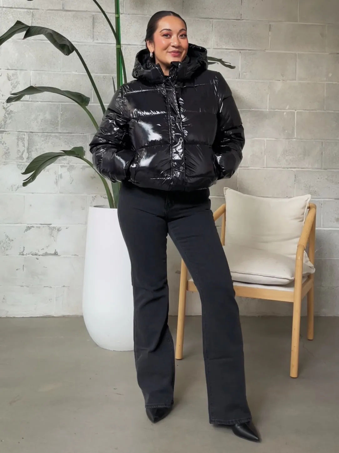 ONLY Lennon Patent Leather Puffer Jacket