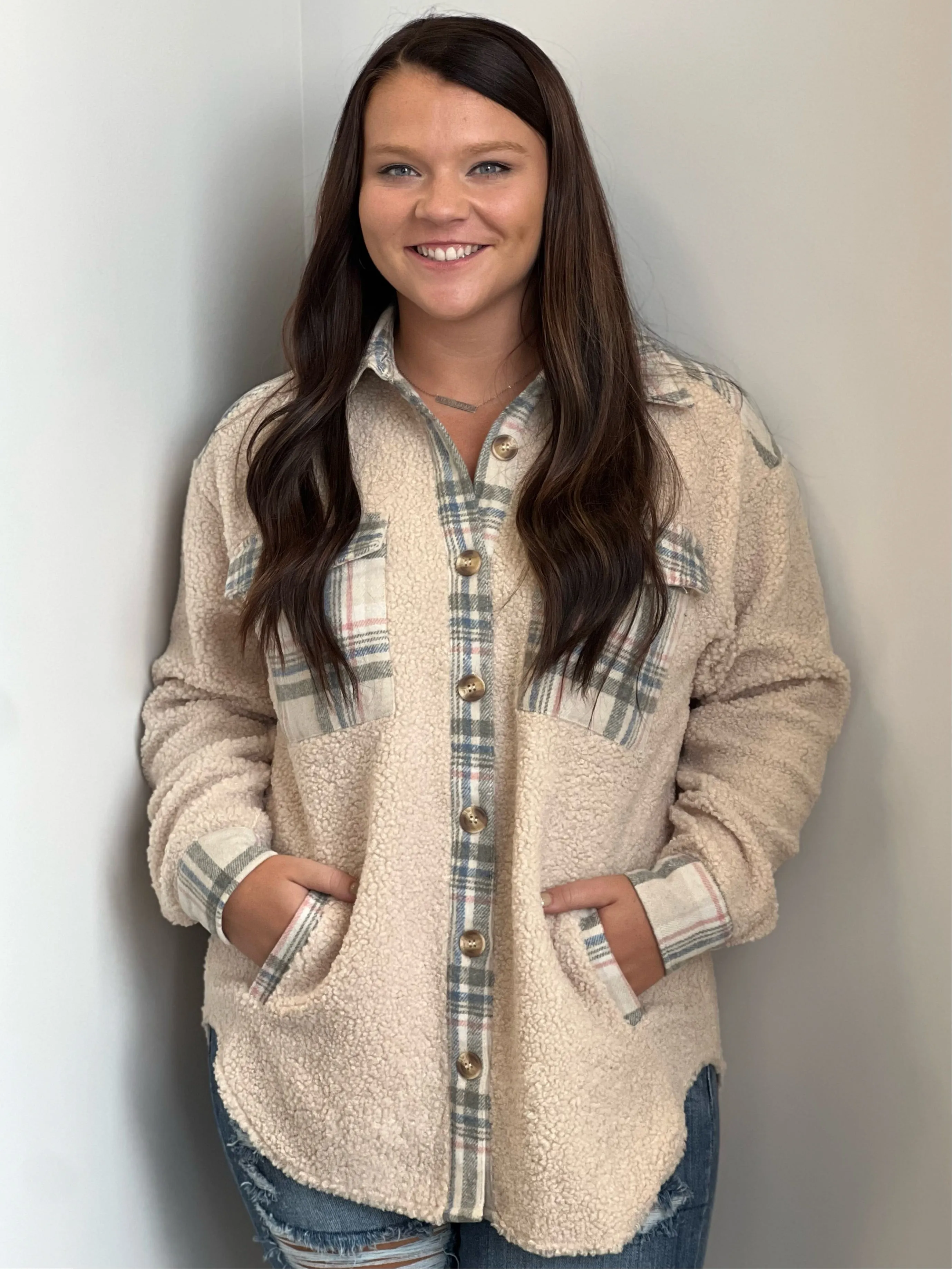 Paula Sherpa and Plaid Shacket