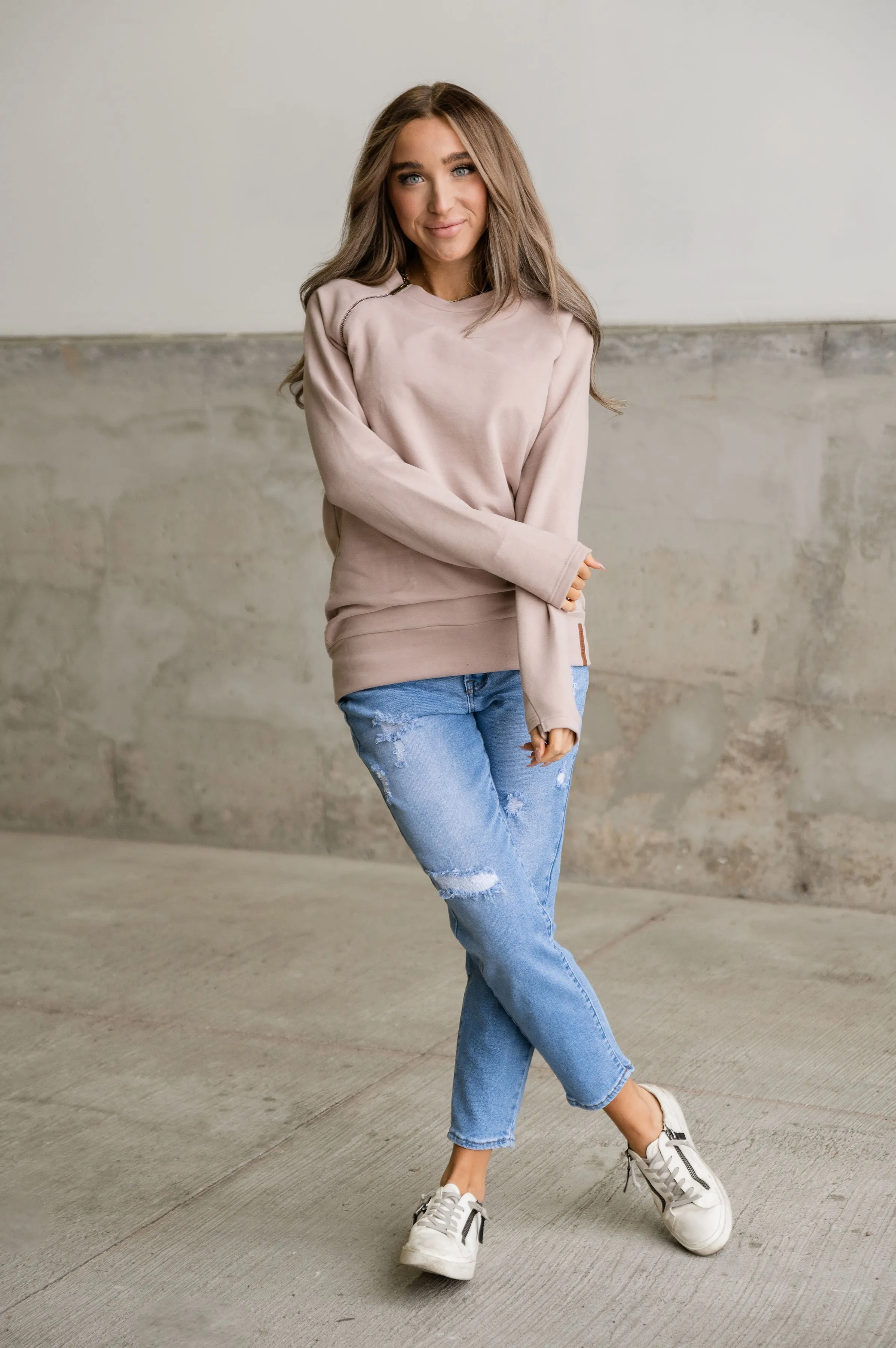 Pullover Sweatshirt - Dusty Mauve SideZip