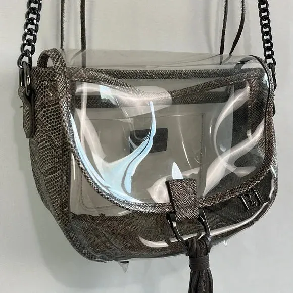 Purseception Clear Criss Body Bag with Leather Snake Pattern Trim