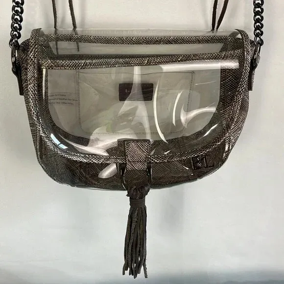 Purseception Clear Criss Body Bag with Leather Snake Pattern Trim