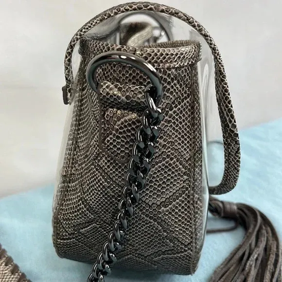 Purseception Clear Criss Body Bag with Leather Snake Pattern Trim