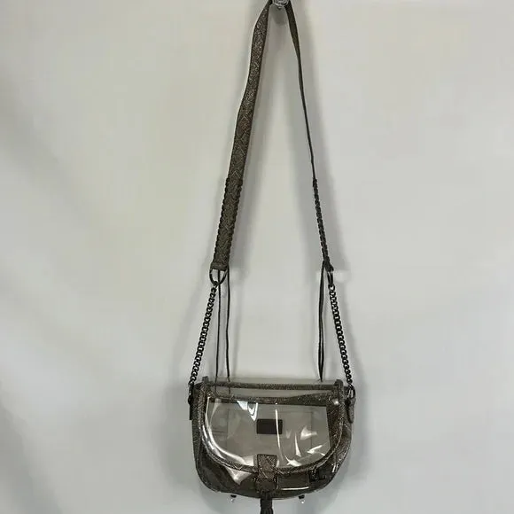 Purseception Clear Criss Body Bag with Leather Snake Pattern Trim