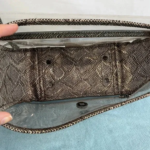 Purseception Clear Criss Body Bag with Leather Snake Pattern Trim