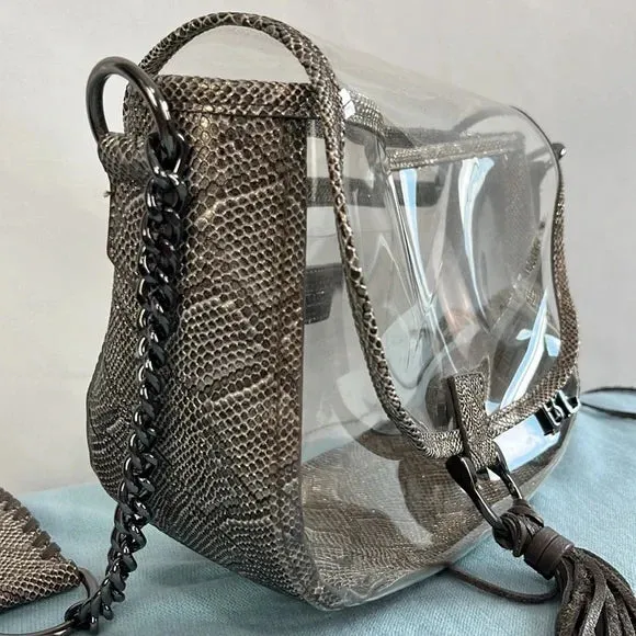 Purseception Clear Criss Body Bag with Leather Snake Pattern Trim