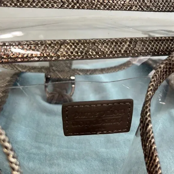 Purseception Clear Criss Body Bag with Leather Snake Pattern Trim