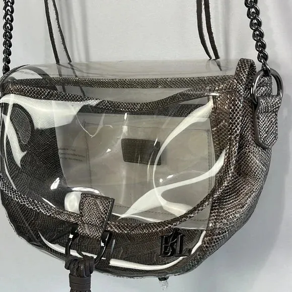 Purseception Clear Criss Body Bag with Leather Snake Pattern Trim