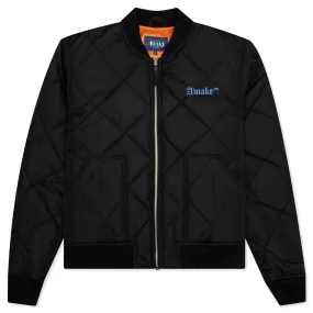 Quilted Patch Bomber Jacket - Black