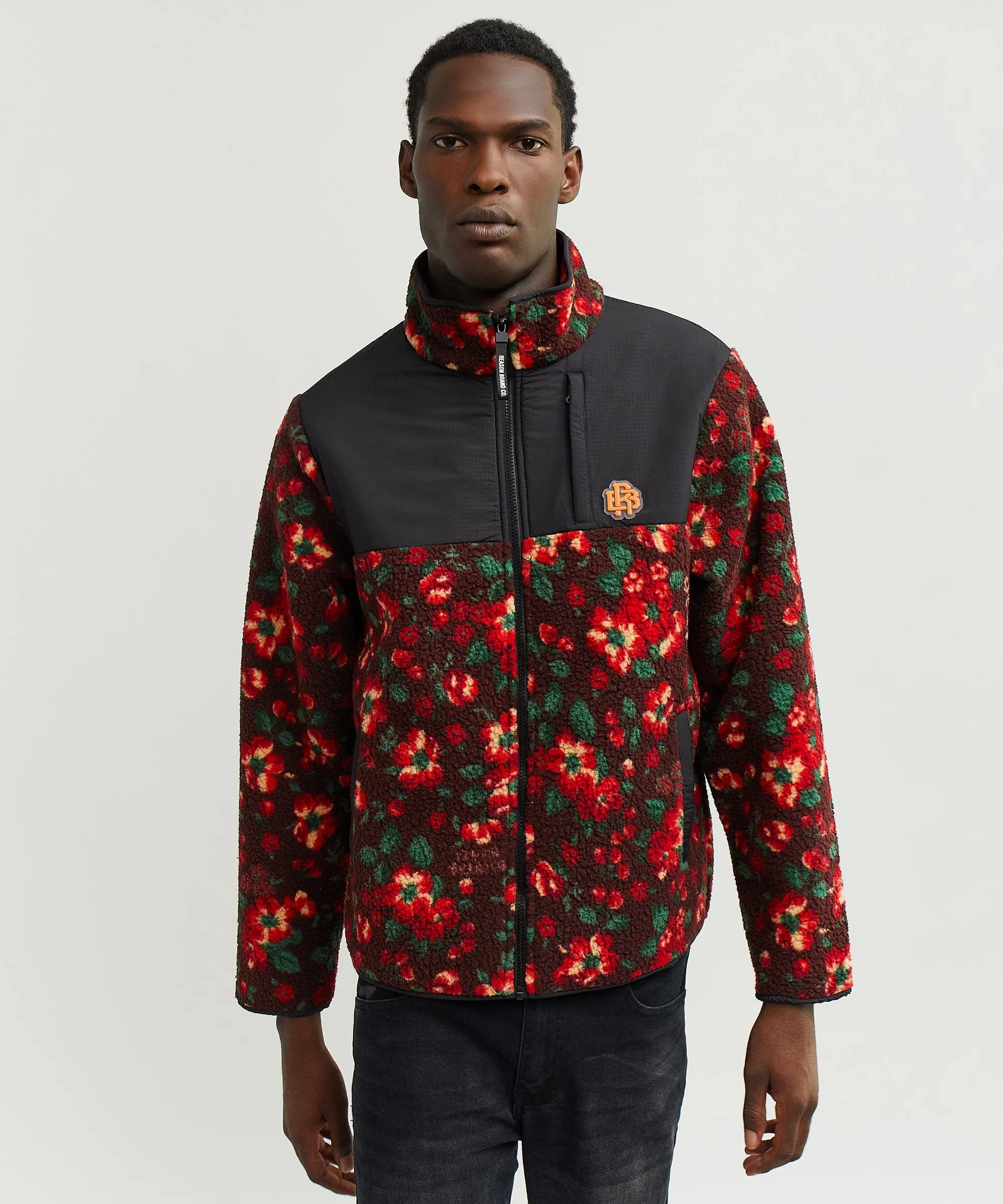 RB Series Sherpa Fleece Zip Up Jacket - Flowers