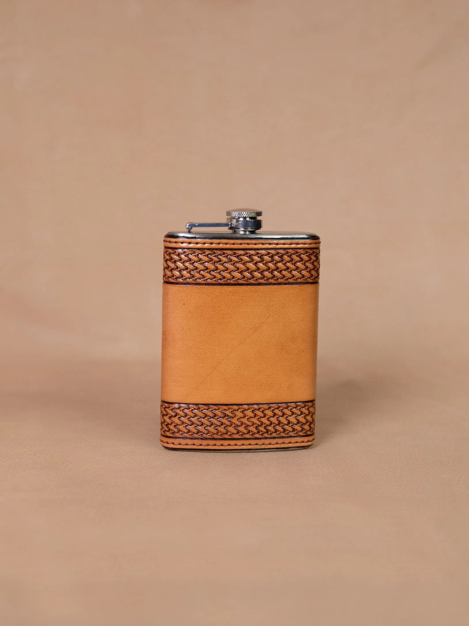 Russet Tooled Basket Weave Flask