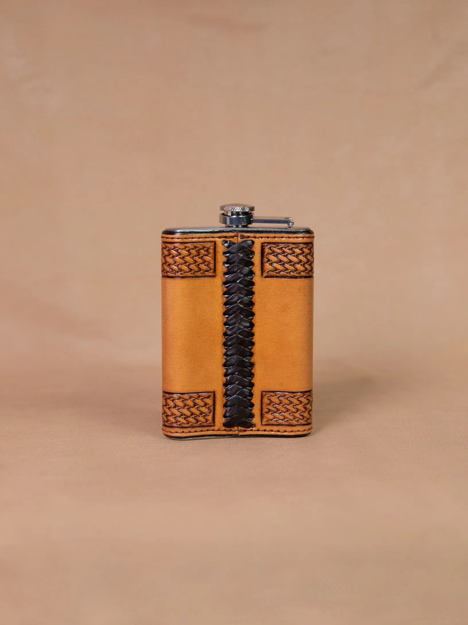 Russet Tooled Basket Weave Flask