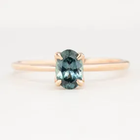 Sara Ring 0.78ct Blue Green Oval Montana Sapphire, 14k Rose Gold (One of a kind)