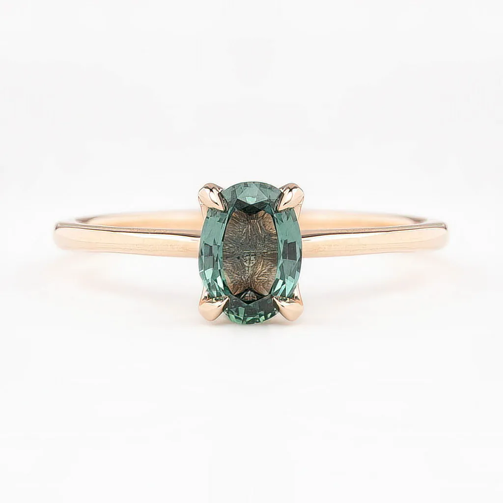 Sara Ring 0.89ct Green Montana Sapphire, 14K Rose Gold (One of a kind)