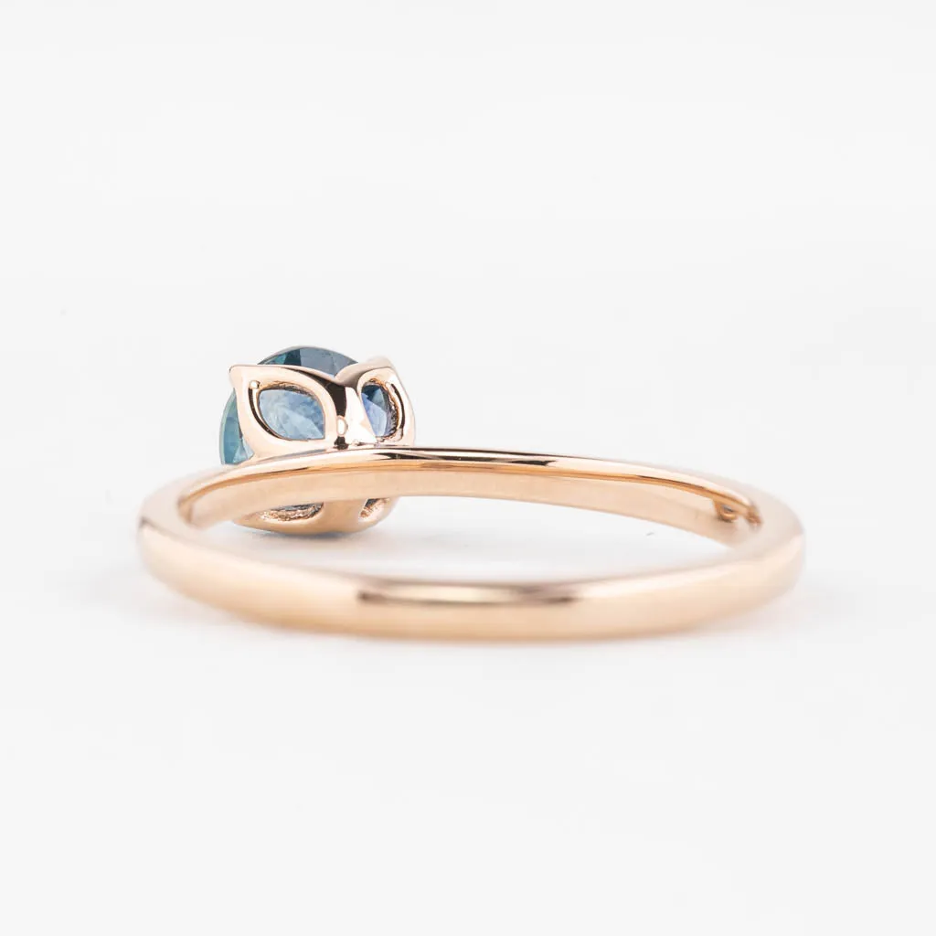 Sara Ring 0.89ct Round Blue Montana Sapphire, 14K Rose Gold (One of a kind)