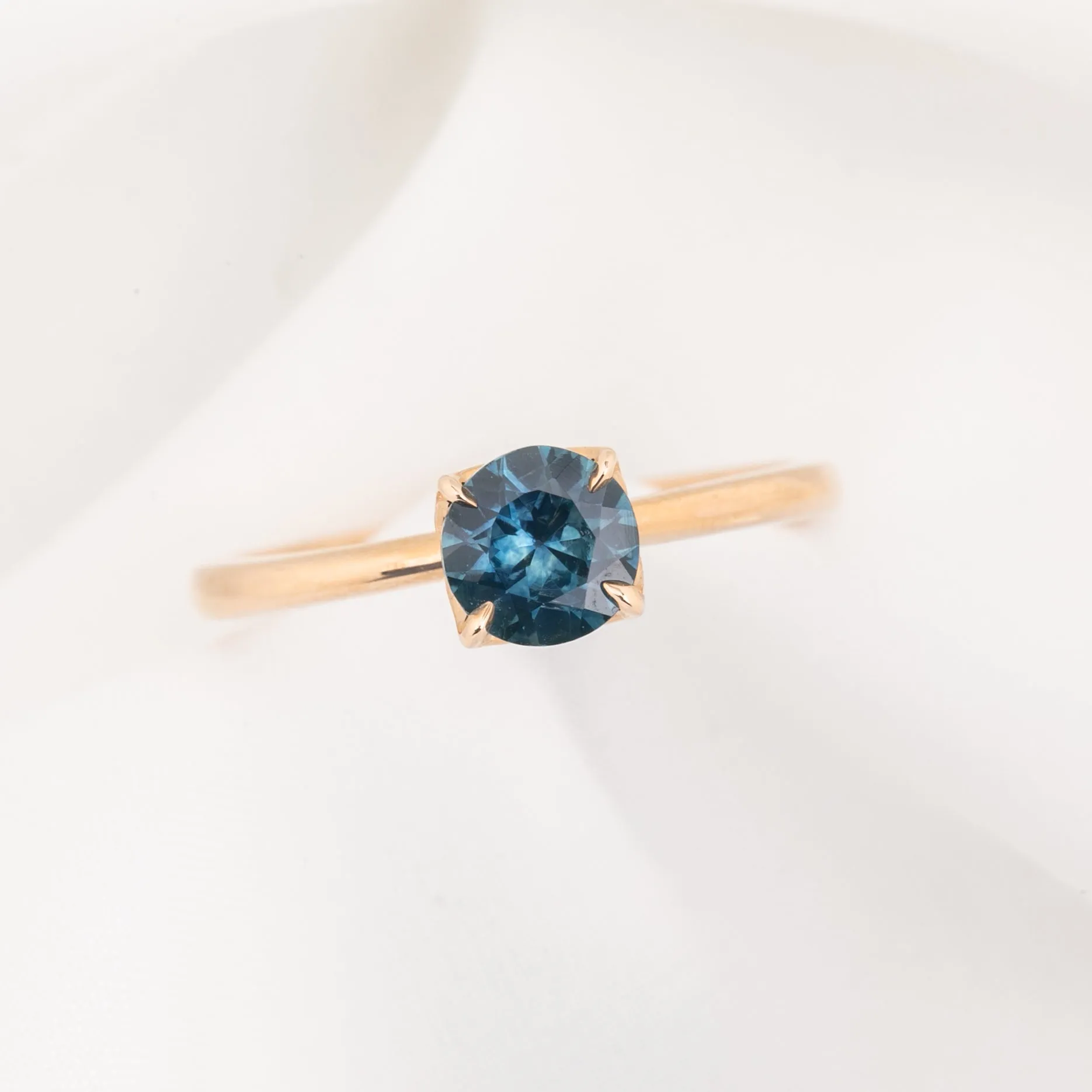 Sara Ring 0.89ct Round Blue Montana Sapphire, 14K Rose Gold (One of a kind)