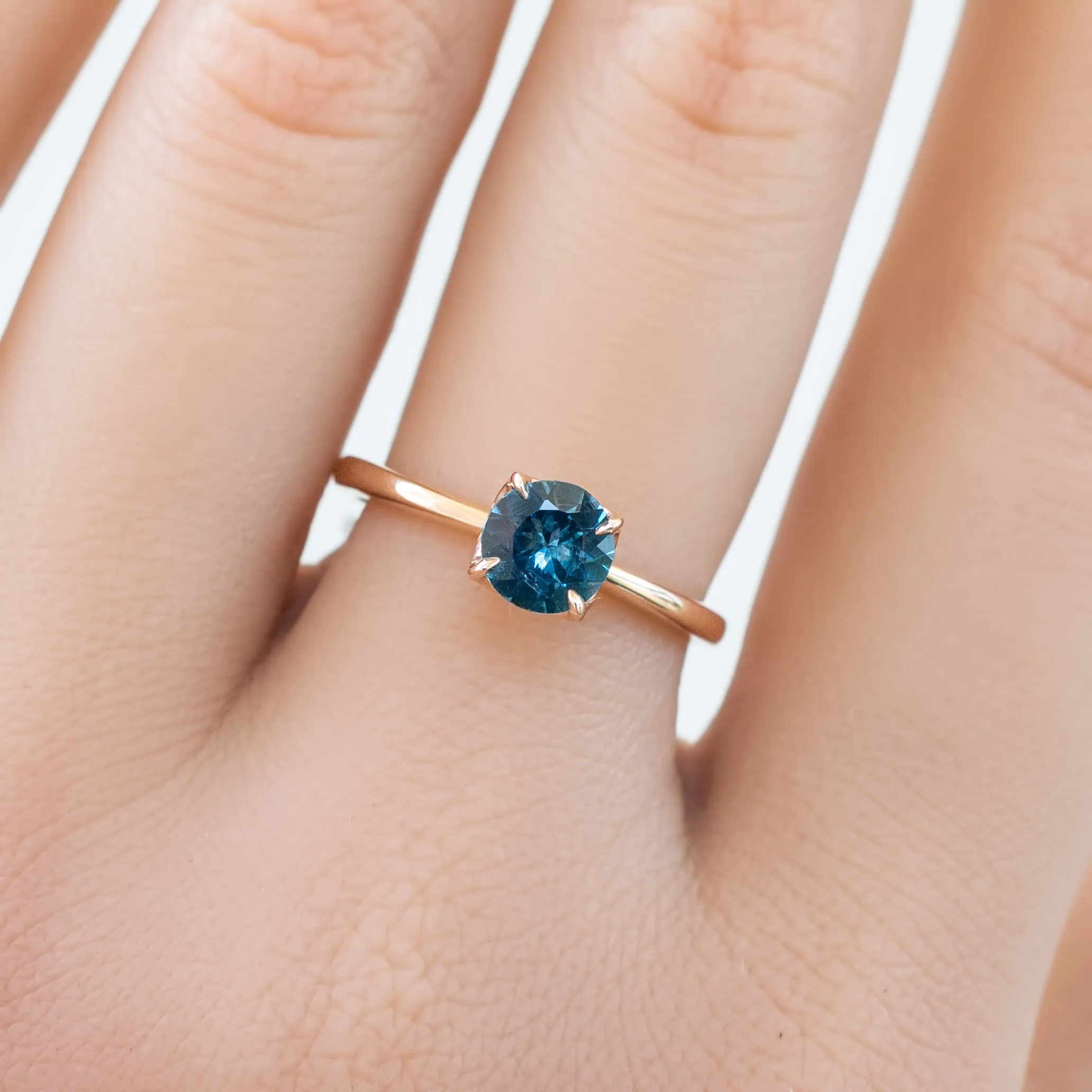 Sara Ring 0.89ct Round Blue Montana Sapphire, 14K Rose Gold (One of a kind)