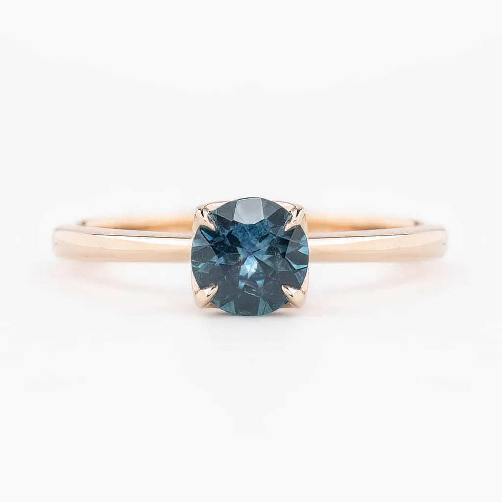 Sara Ring 0.89ct Round Blue Montana Sapphire, 14K Rose Gold (One of a kind)