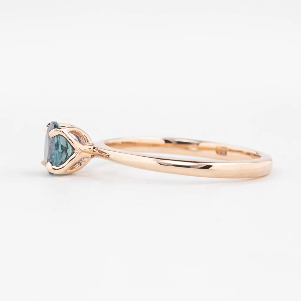 Sara Ring 0.89ct Round Blue Montana Sapphire, 14K Rose Gold (One of a kind)