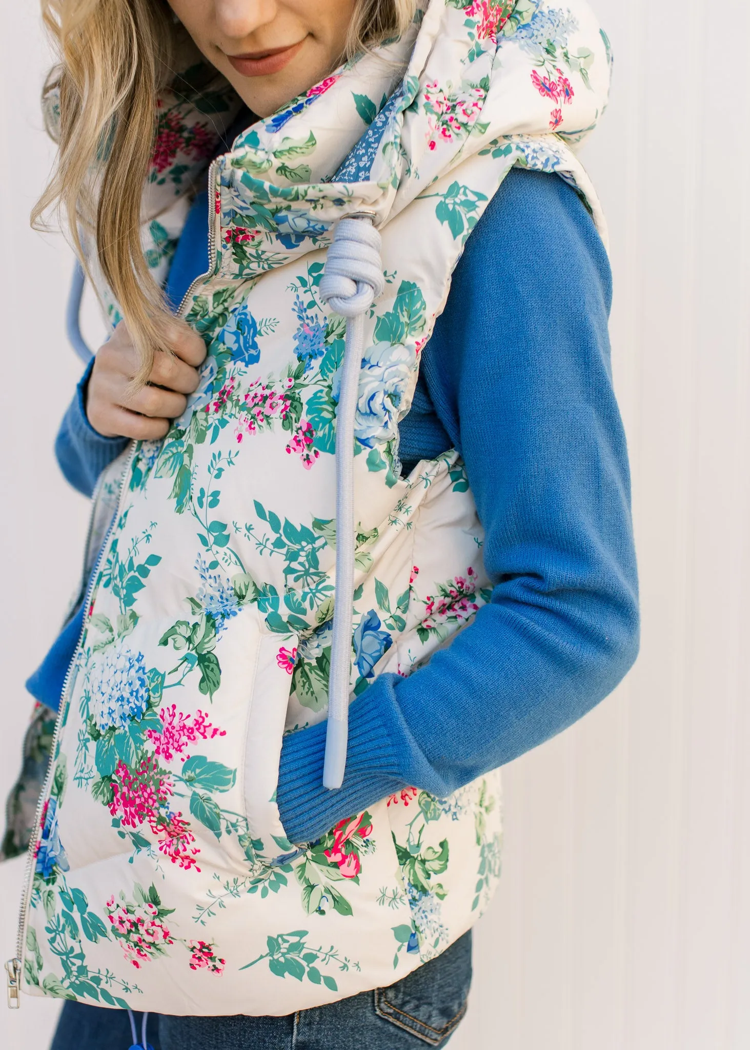 The Blue Floral Puffer Vest