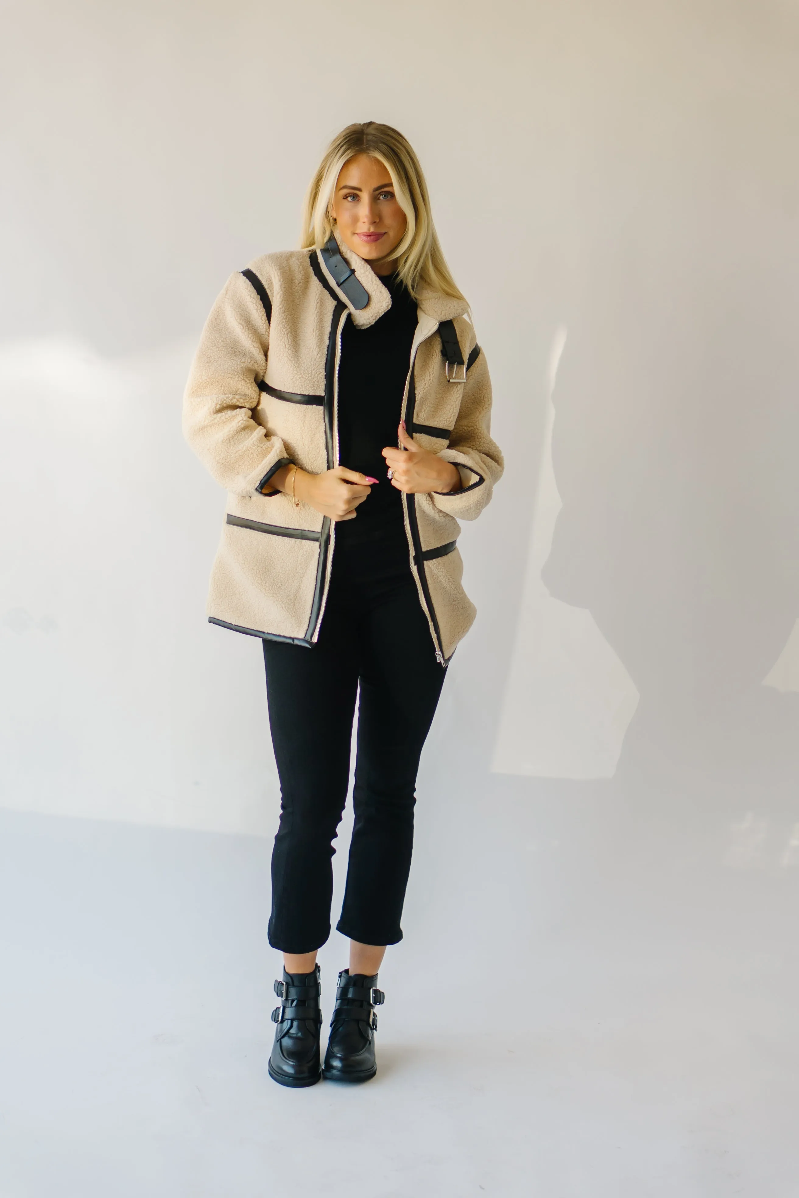 The Evren Sherpa Turtleneck Jacket in Cream