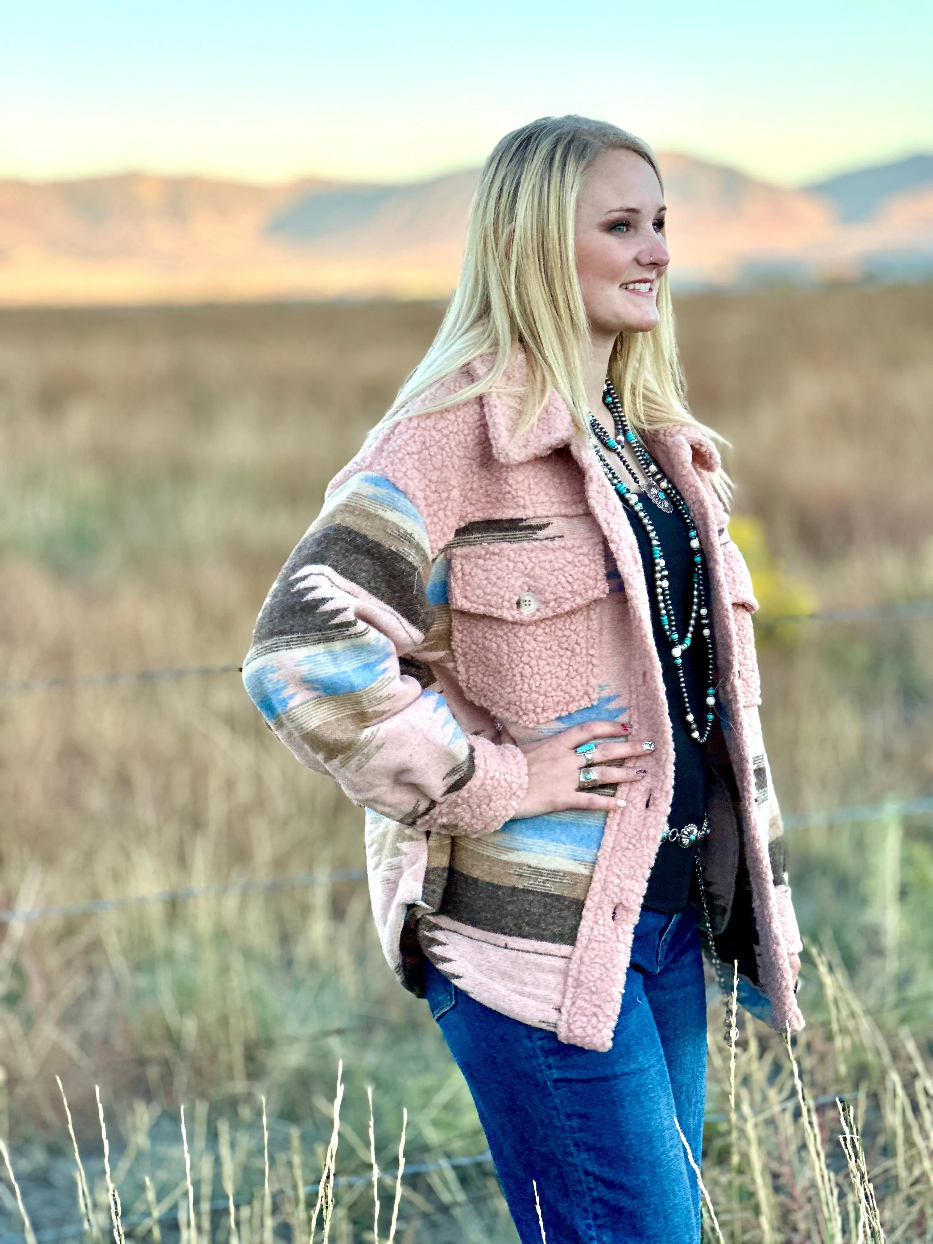 The Fall Pink Aspen Aztec Sherpa Jacket