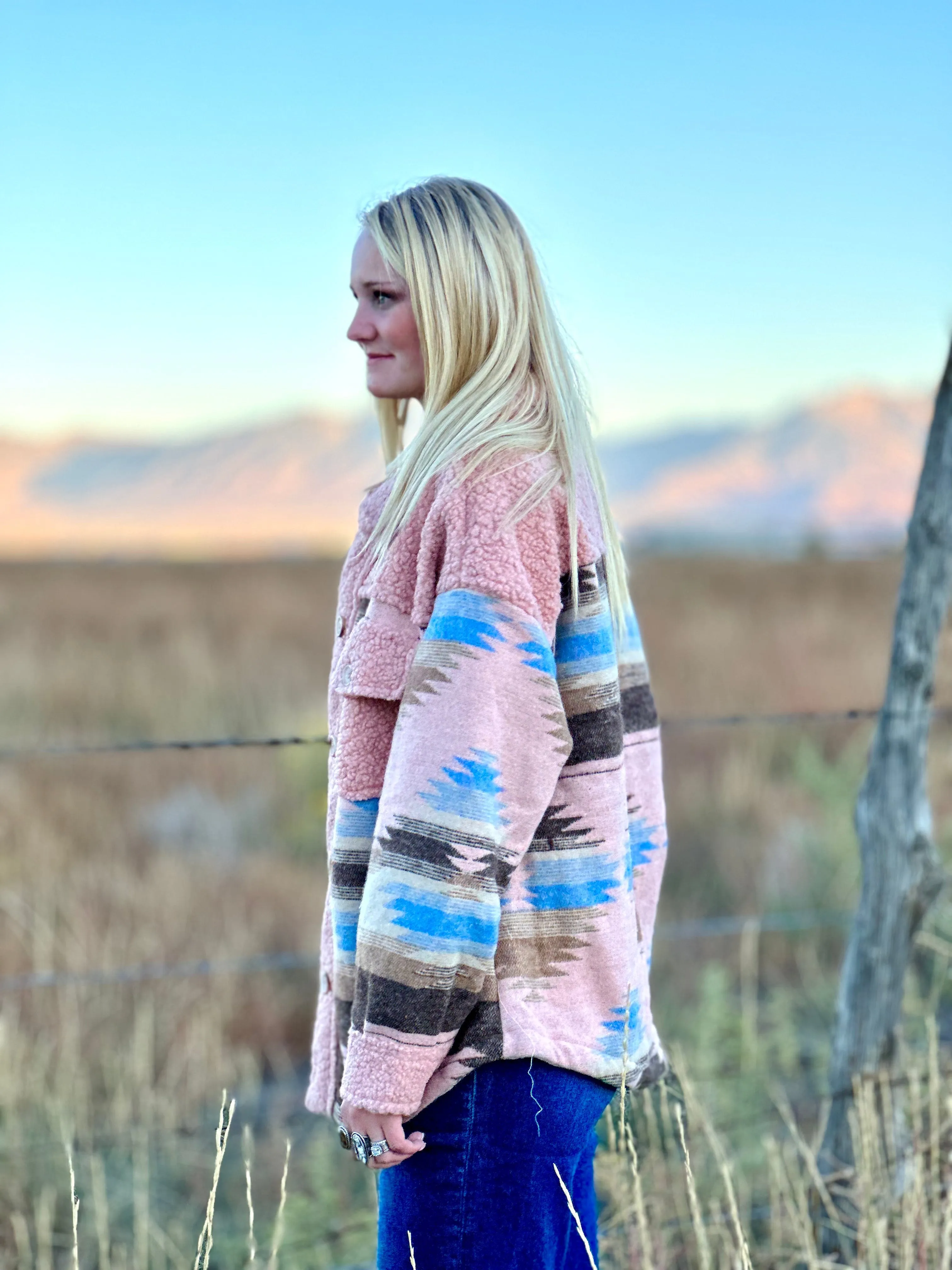 The Fall Pink Aspen Aztec Sherpa Jacket