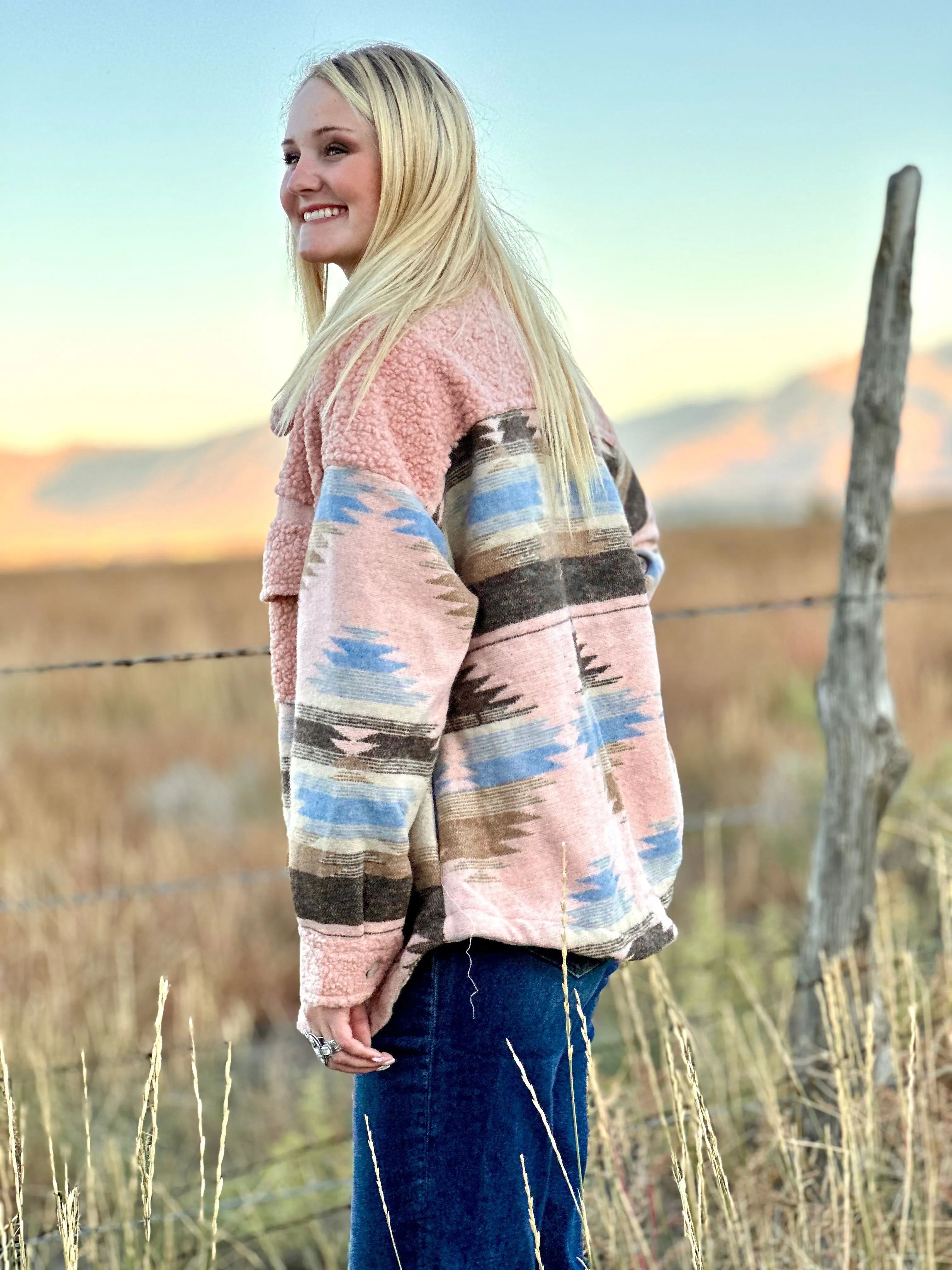 The Fall Pink Aspen Aztec Sherpa Jacket