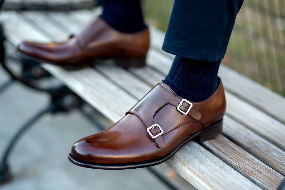 The Poitier Double Monk Strap - Marrone