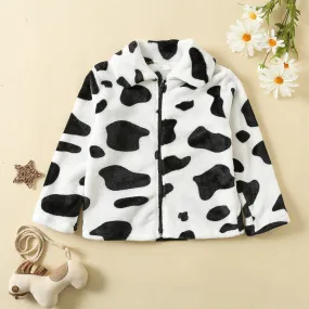 Toddler Boys Girls Black and White Cow Pattern Facecloth Zipper Jacket