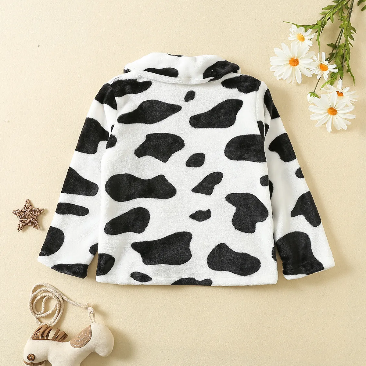 Toddler Boys Girls Black and White Cow Pattern Facecloth Zipper Jacket