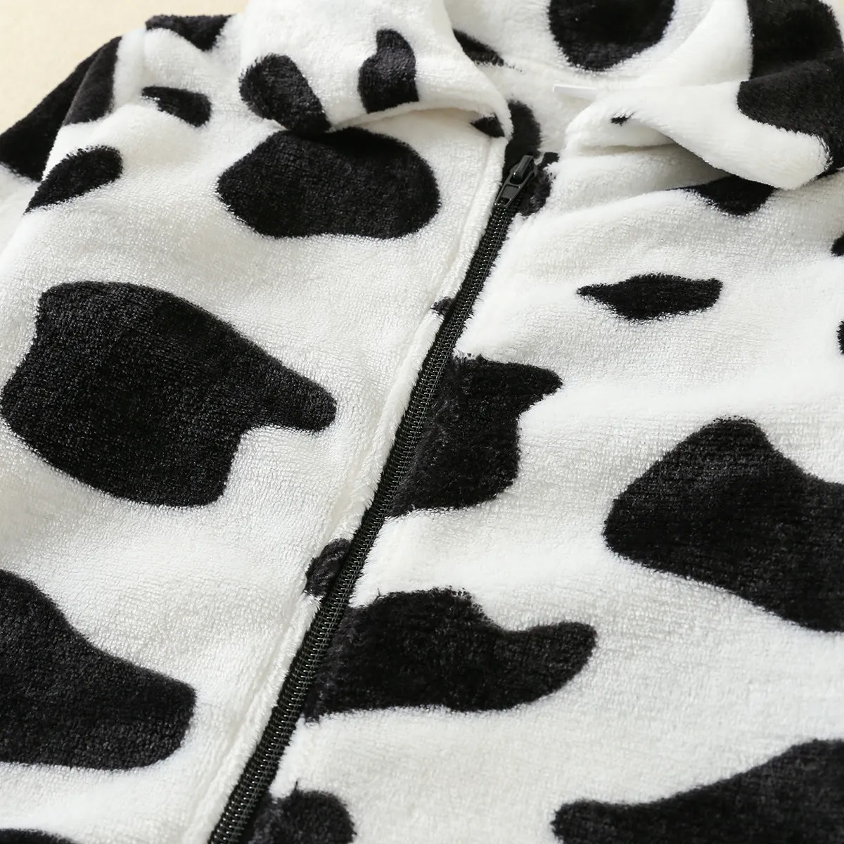 Toddler Boys Girls Black and White Cow Pattern Facecloth Zipper Jacket