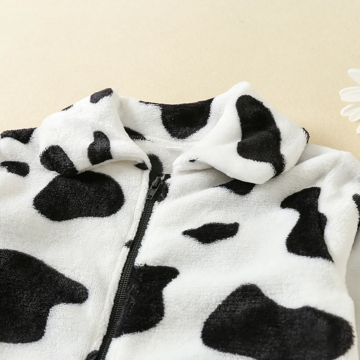 Toddler Boys Girls Black and White Cow Pattern Facecloth Zipper Jacket