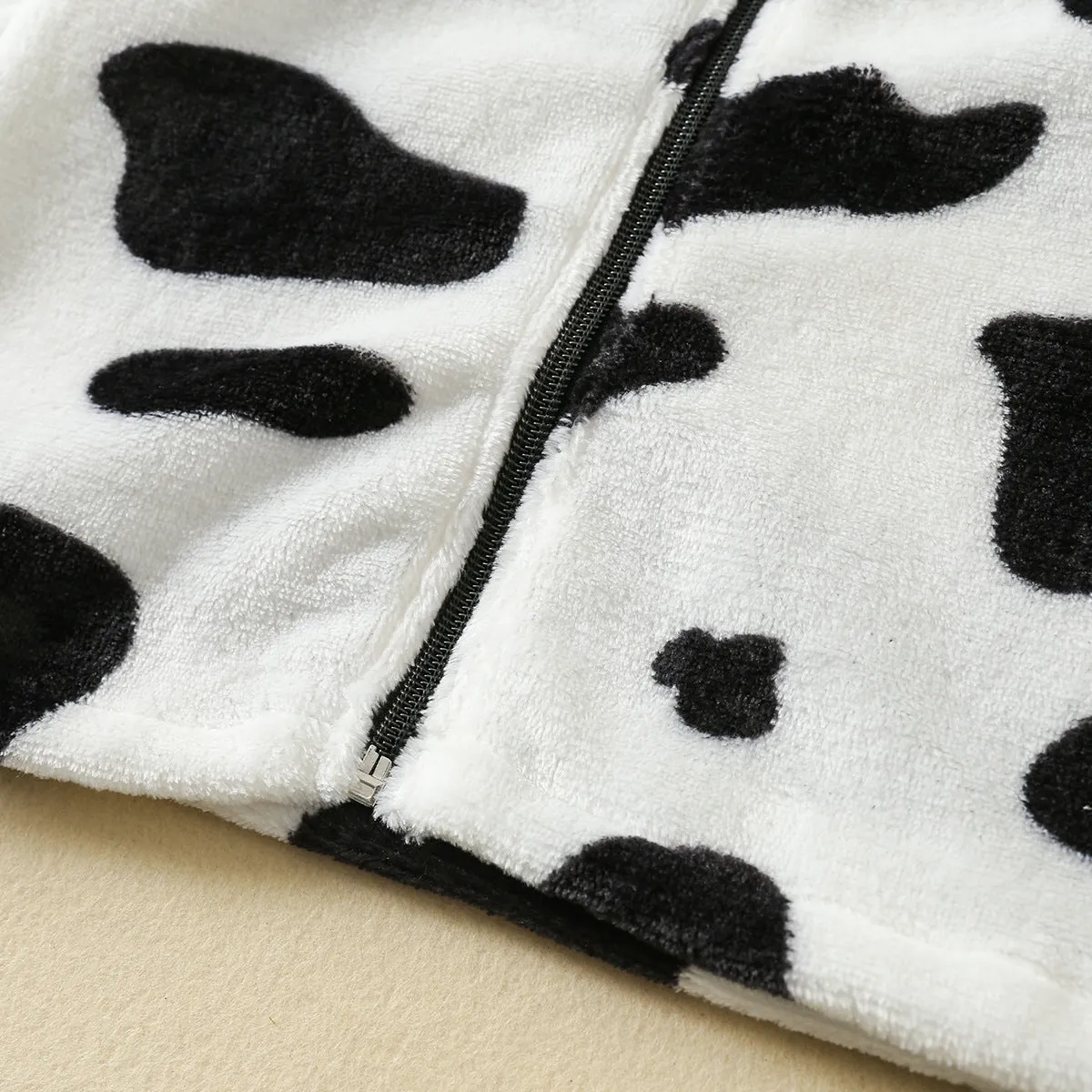 Toddler Boys Girls Black and White Cow Pattern Facecloth Zipper Jacket