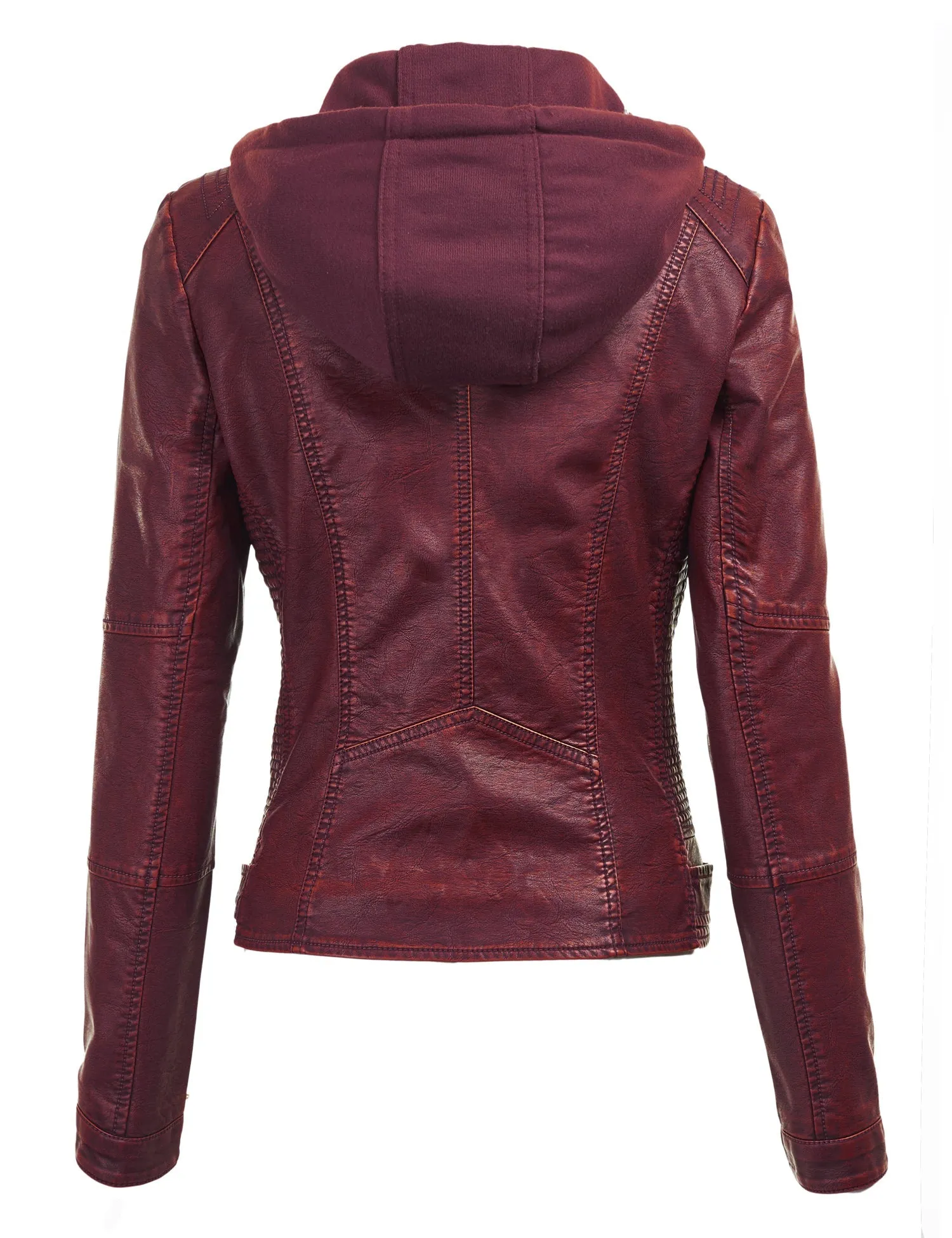 Womens Faux Leather Motorcycle Jacket with Hoodie