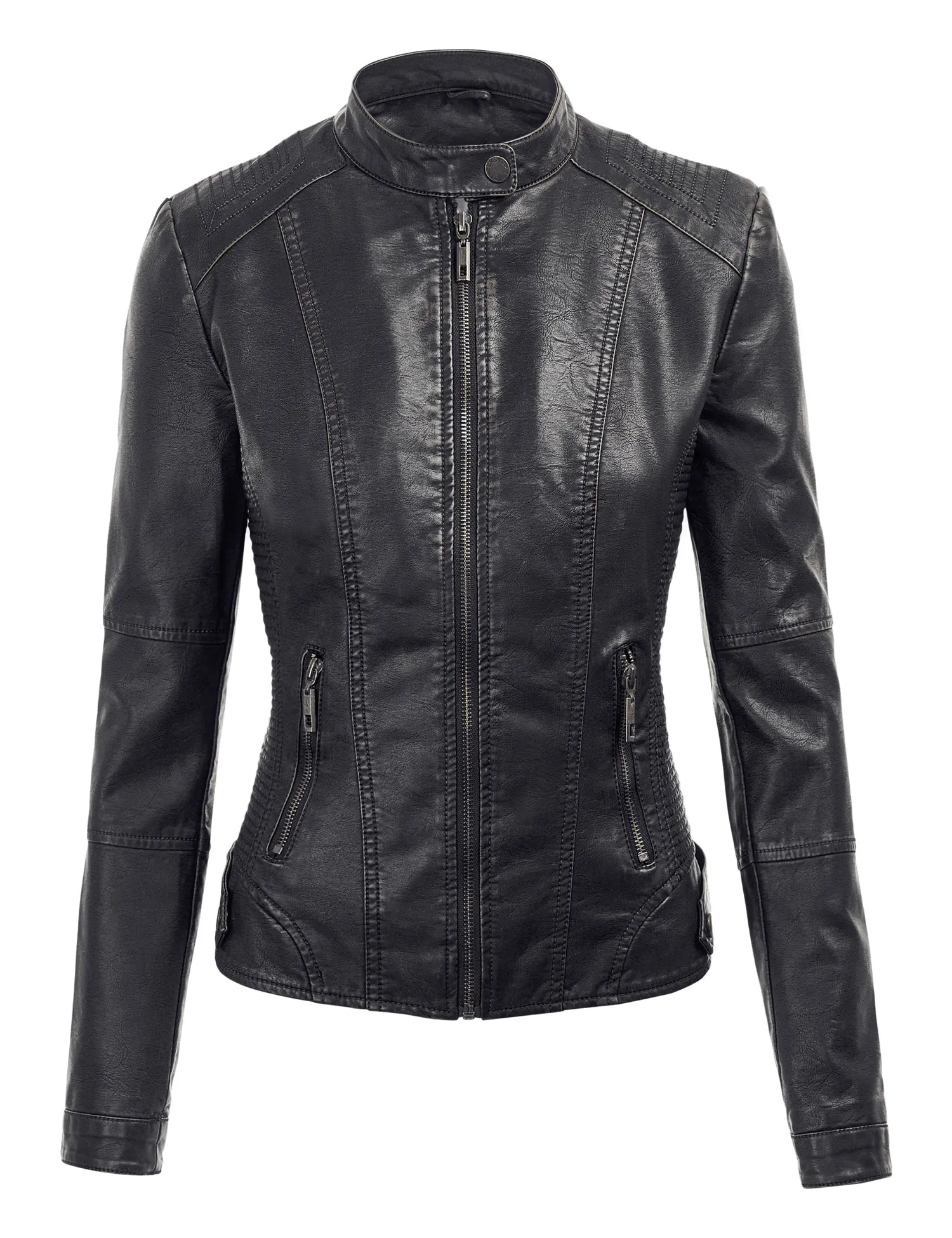 Womens Faux Leather Motorcycle Jacket with Hoodie